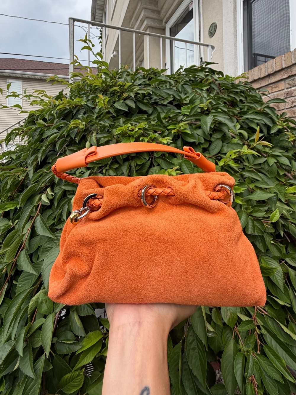 NWT Orange Suede Cloud Pouch Dumpling Crossbody Shoulder Bag Boho Slouchy